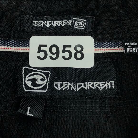 Ocean Current Mens Button Up Shirt Large Black Short Sleeve Pockets Cotton - Picture 11 of 11